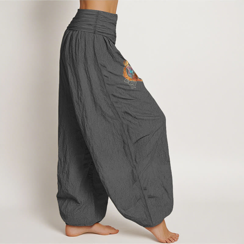Women's Pure Cotton Phoenix Auspicious Cloud Pattern Elastic Waist Harem Pants