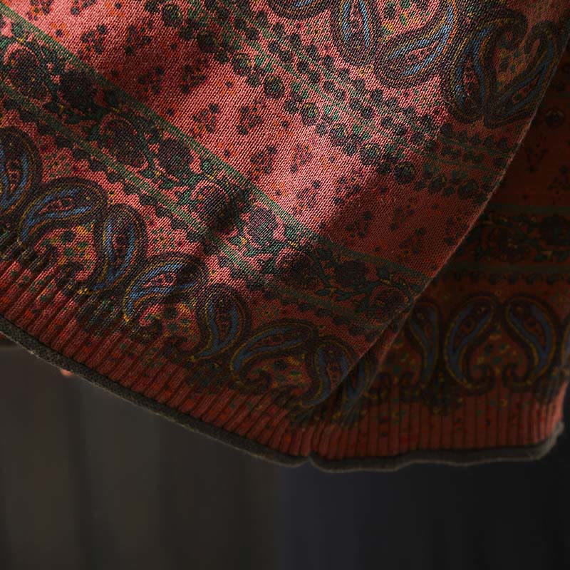 Botanical Print Cotton Crew Neck Grounding Sweater with Pocket