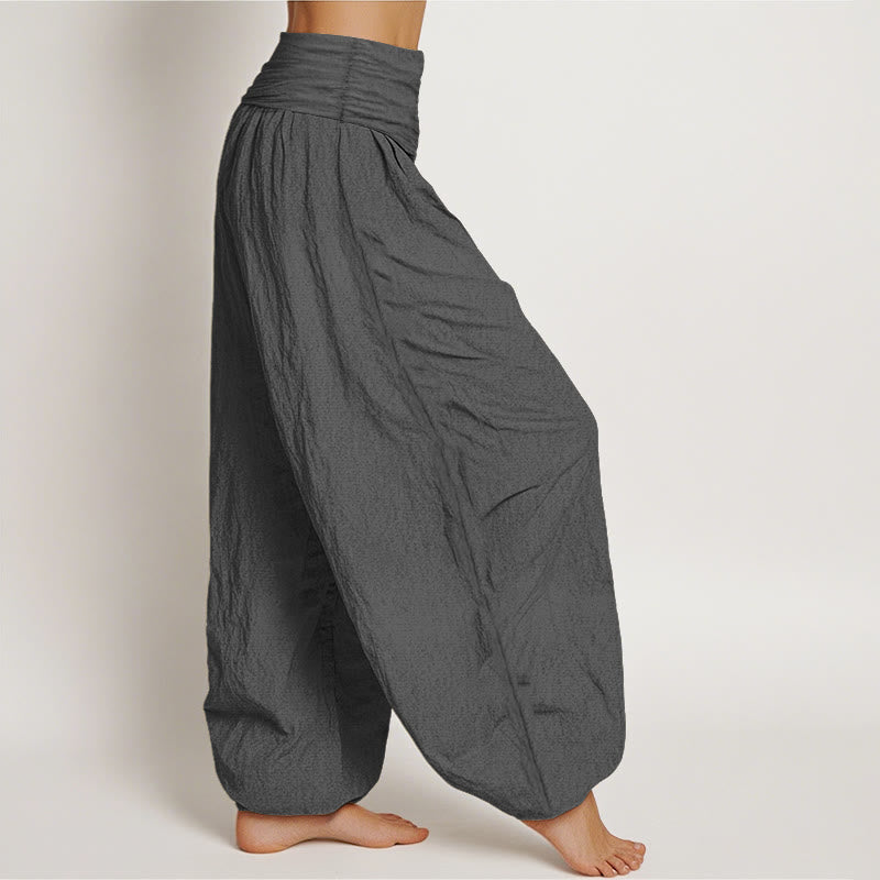 "Namaste" Meditating Figure Lotus Pattern Women's Elastic Waist Harem Pure Cotton Pants