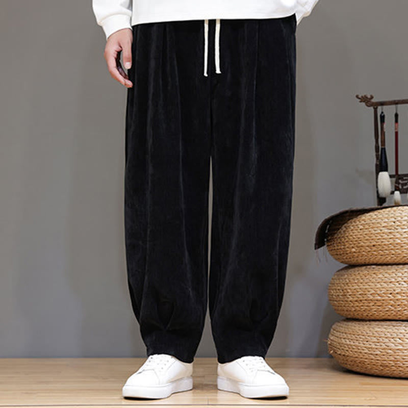 Winter Pure Color Cotton Men's Harem Thickened Fleece-lined Pants With Pockets