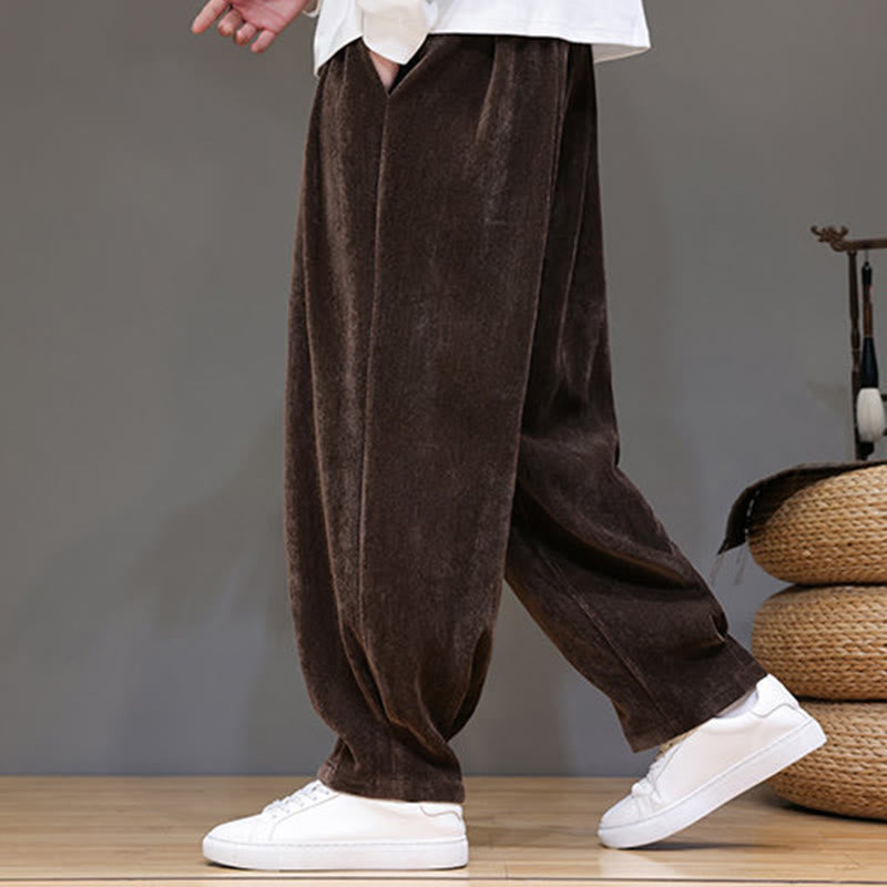 Winter Pure Color Cotton Men's Harem Thickened Fleece-lined Pants With Pockets