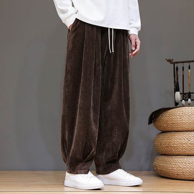 Winter Pure Color Cotton Men's Harem Thickened Fleece-lined Pants With Pockets