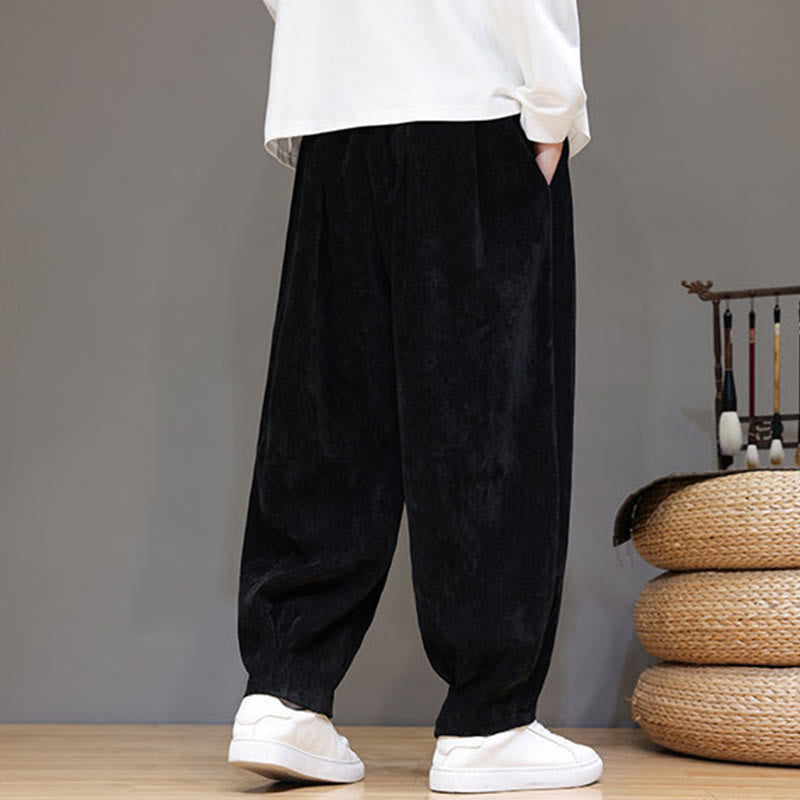 Winter Pure Color Cotton Men's Harem Thickened Fleece-lined Pants With Pockets