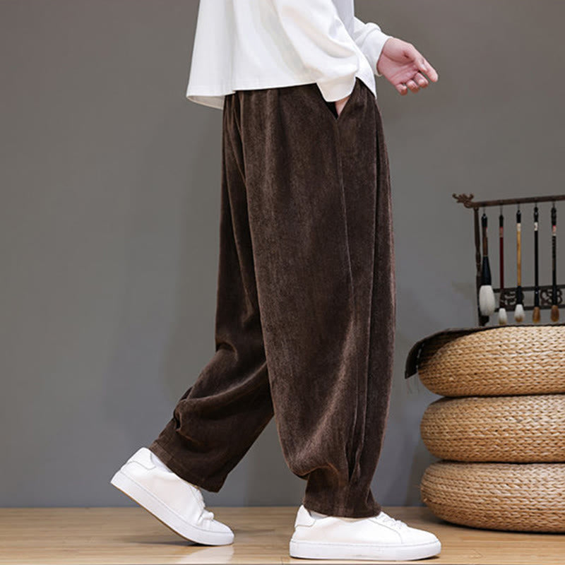 Winter Pure Color Cotton Men's Harem Thickened Fleece-lined Pants With Pockets