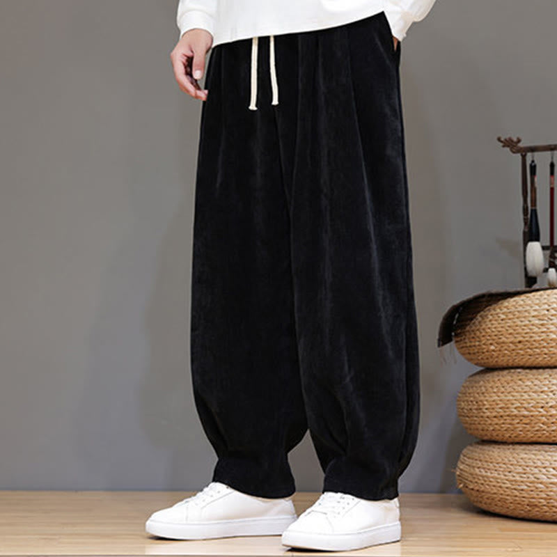 Winter Pure Color Cotton Men's Harem Thickened Fleece-lined Pants With Pockets