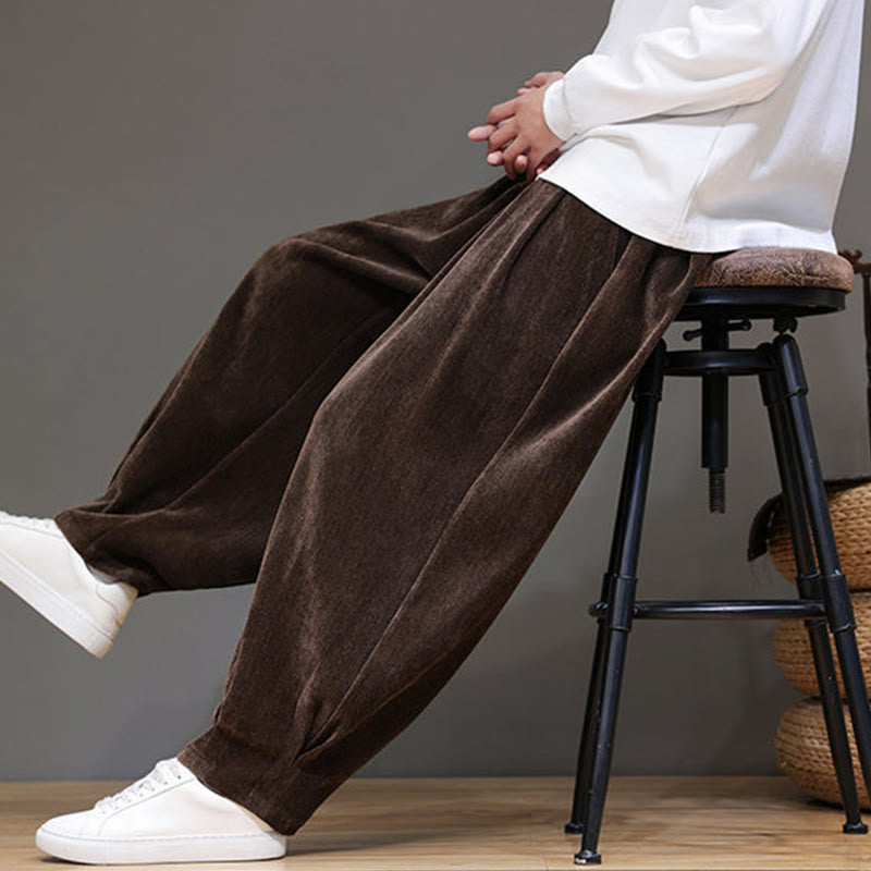 Winter Pure Color Cotton Men's Harem Thickened Fleece-lined Pants With Pockets