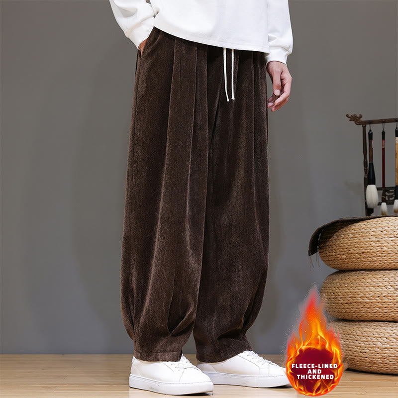 Winter Pure Color Cotton Men's Harem Thickened Fleece-lined Pants With Pockets