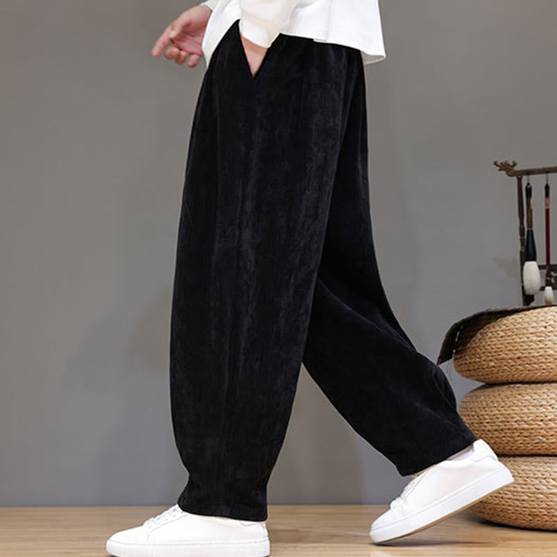 Winter Pure Color Cotton Men's Harem Thickened Fleece-lined Pants With Pockets