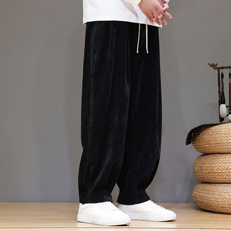 Winter Pure Color Cotton Men's Harem Thickened Fleece-lined Pants With Pockets