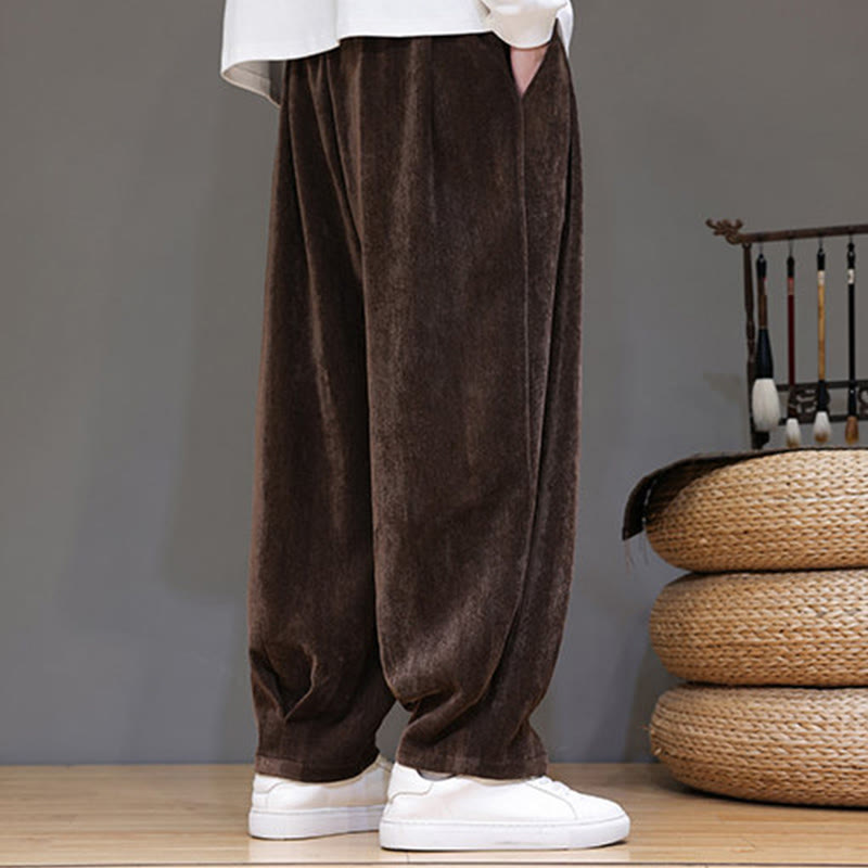 Winter Pure Color Cotton Men's Harem Thickened Fleece-lined Pants With Pockets