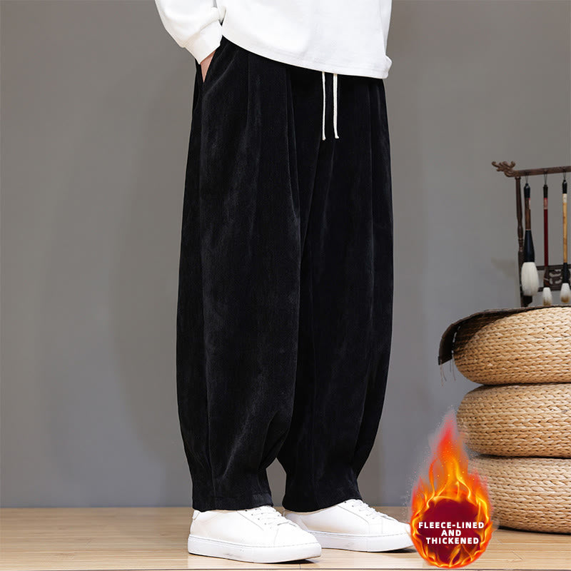 Winter Pure Color Cotton Men's Harem Thickened Fleece-lined Pants With Pockets