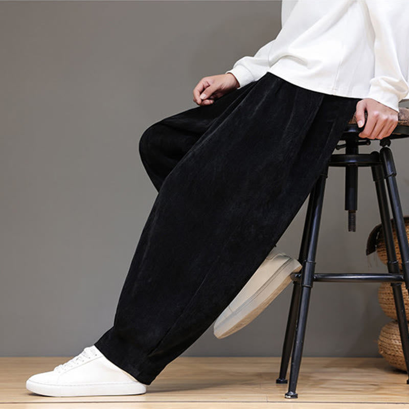 Winter Pure Color Cotton Men's Harem Thickened Fleece-lined Pants With Pockets