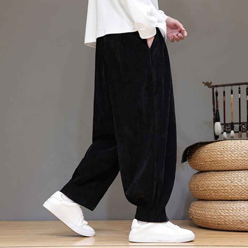 Winter Pure Color Cotton Men's Harem Thickened Fleece-lined Pants With Pockets