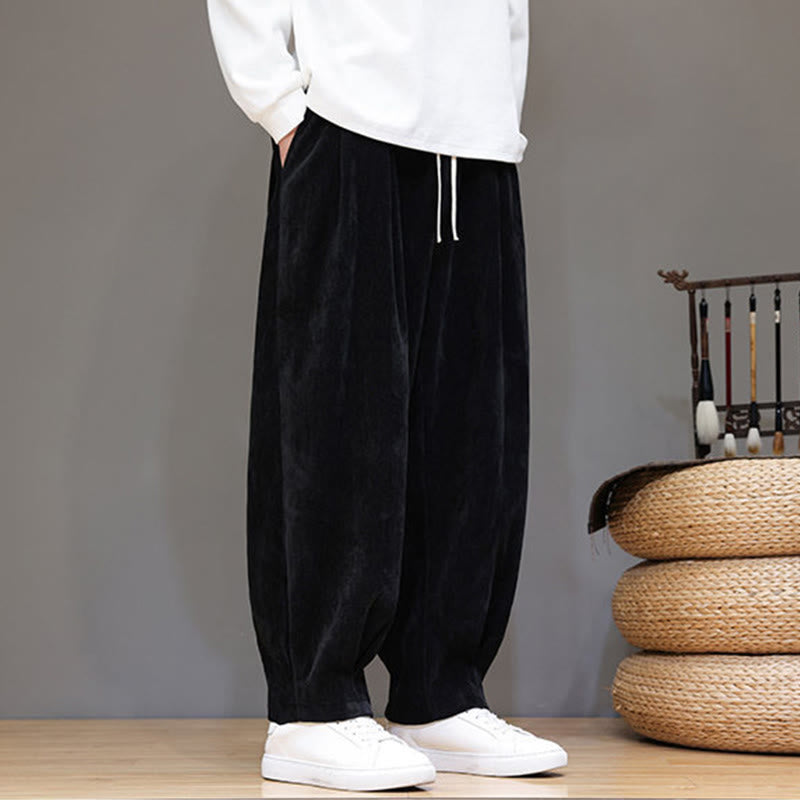 Winter Pure Color Cotton Men's Harem Thickened Fleece-lined Pants With Pockets