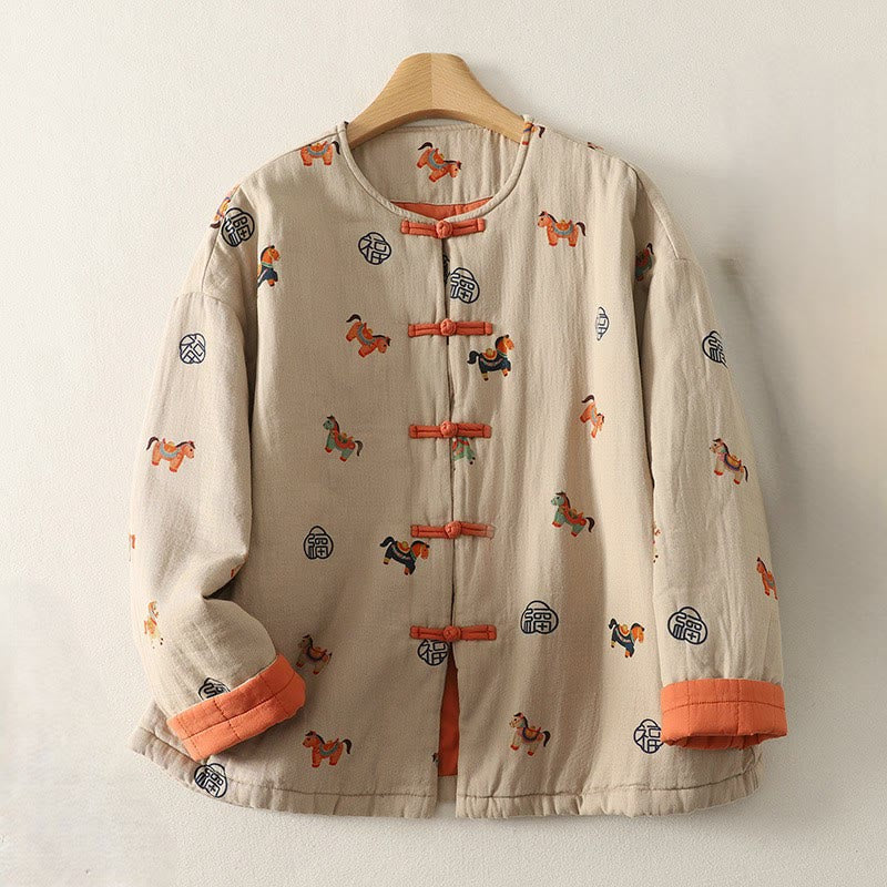 Thickened Cotton-Blend Floral Frog-Button Meditation Jacket