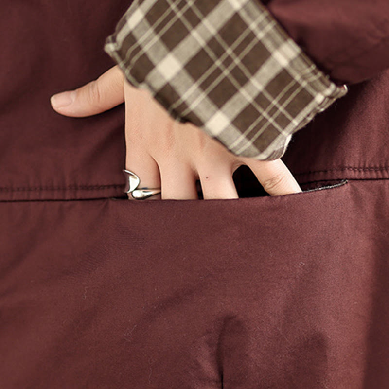 Thickened Cotton-Blend Plaid Hooded Grounding Jacket