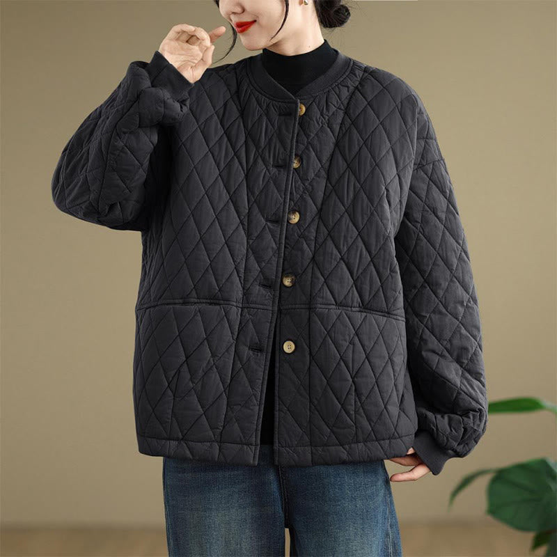 Structured Cotton-Blend Diamond Grid Warm Meditation Jacket