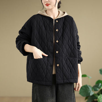 Structured Cotton-Blend Diamond Grid Warm Meditation Jacket