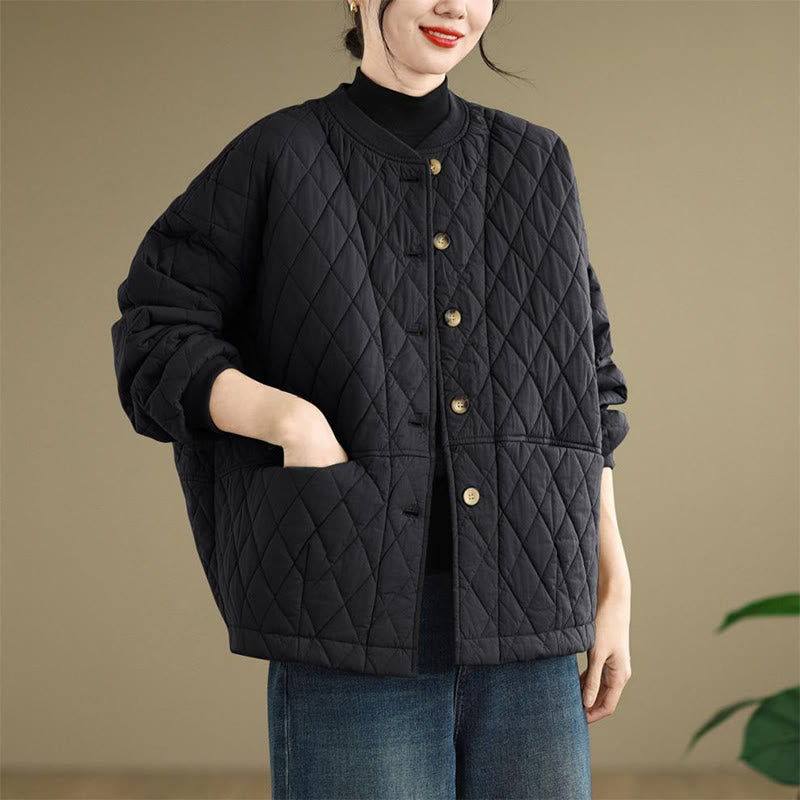 Structured Cotton-Blend Diamond Grid Warm Meditation Jacket