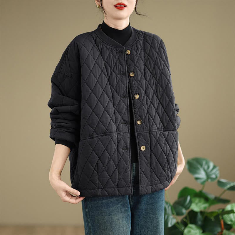 Structured Cotton-Blend Diamond Grid Warm Meditation Jacket