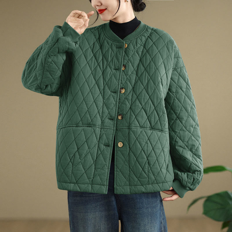 Structured Cotton-Blend Diamond Grid Warm Meditation Jacket