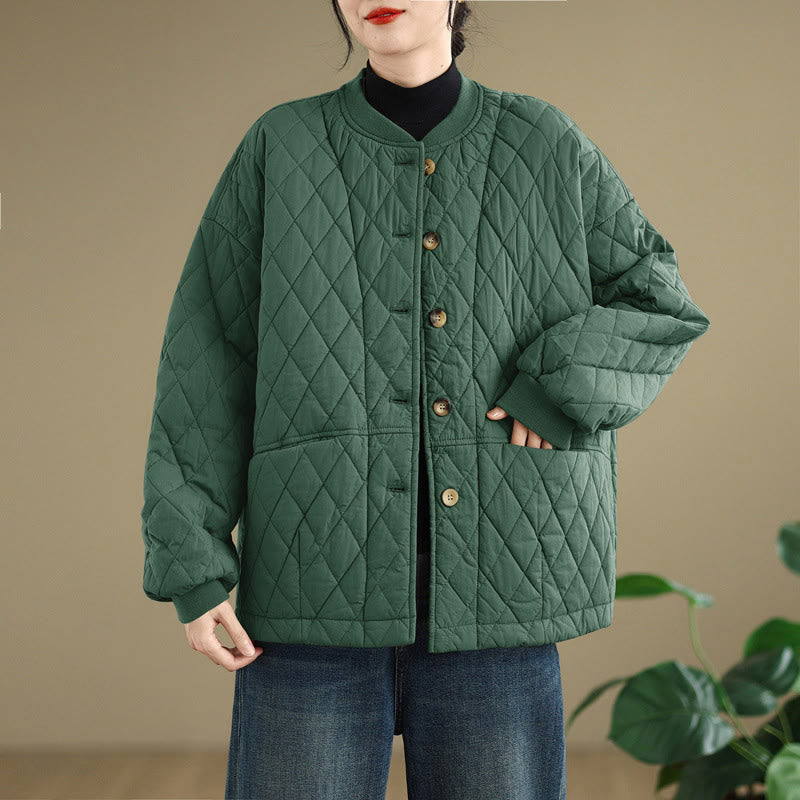 Structured Cotton-Blend Diamond Grid Warm Meditation Jacket