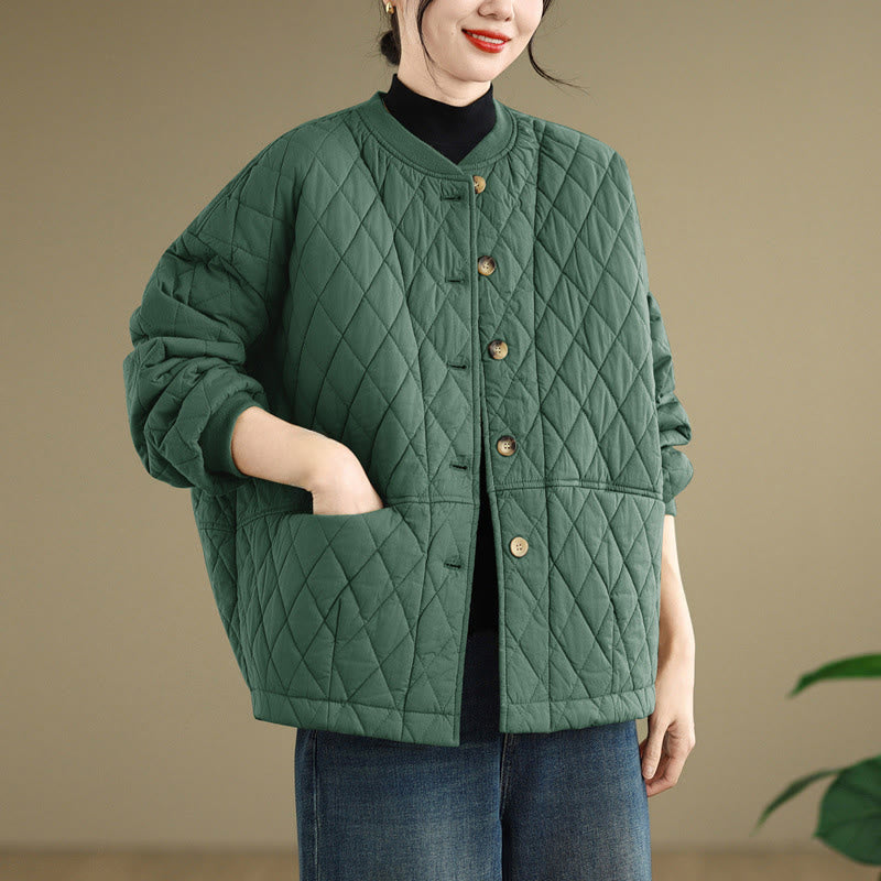 Structured Cotton-Blend Diamond Grid Warm Meditation Jacket