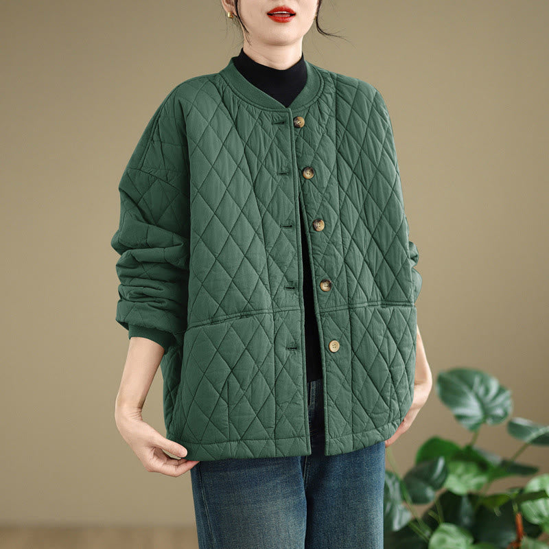 Structured Cotton-Blend Diamond Grid Warm Meditation Jacket