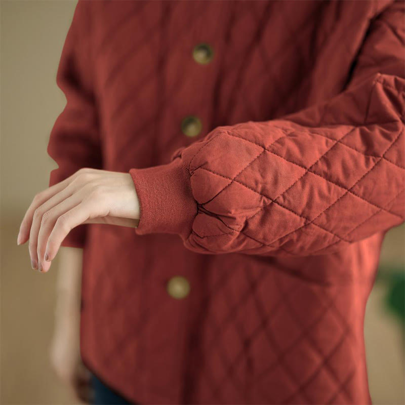 Structured Cotton-Blend Diamond Grid Warm Meditation Jacket