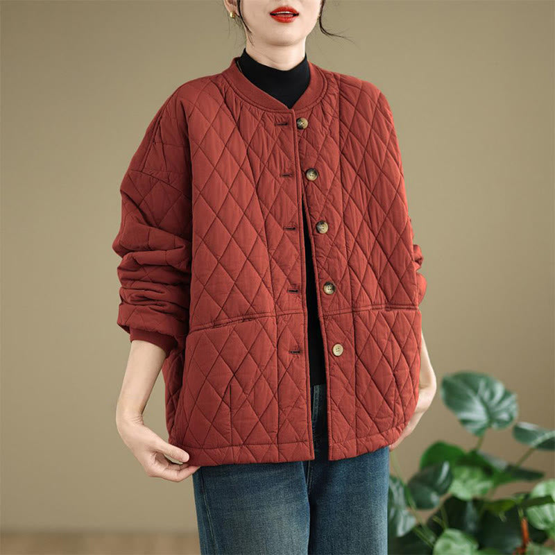 Structured Cotton-Blend Diamond Grid Warm Meditation Jacket