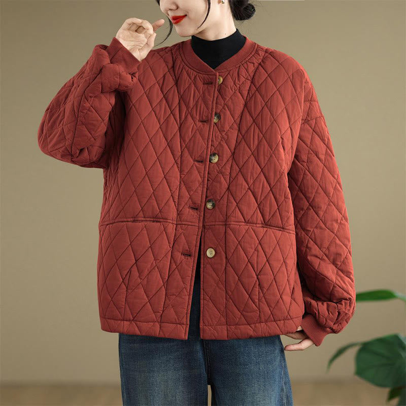 Structured Cotton-Blend Diamond Grid Warm Meditation Jacket