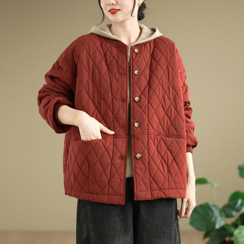 Structured Cotton-Blend Diamond Grid Warm Meditation Jacket