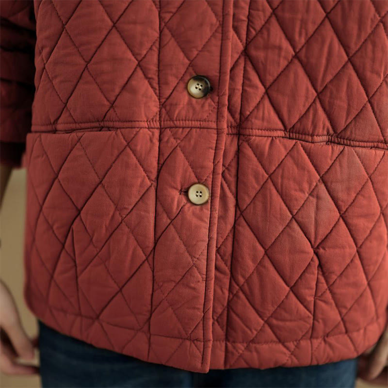 Structured Cotton-Blend Diamond Grid Warm Meditation Jacket