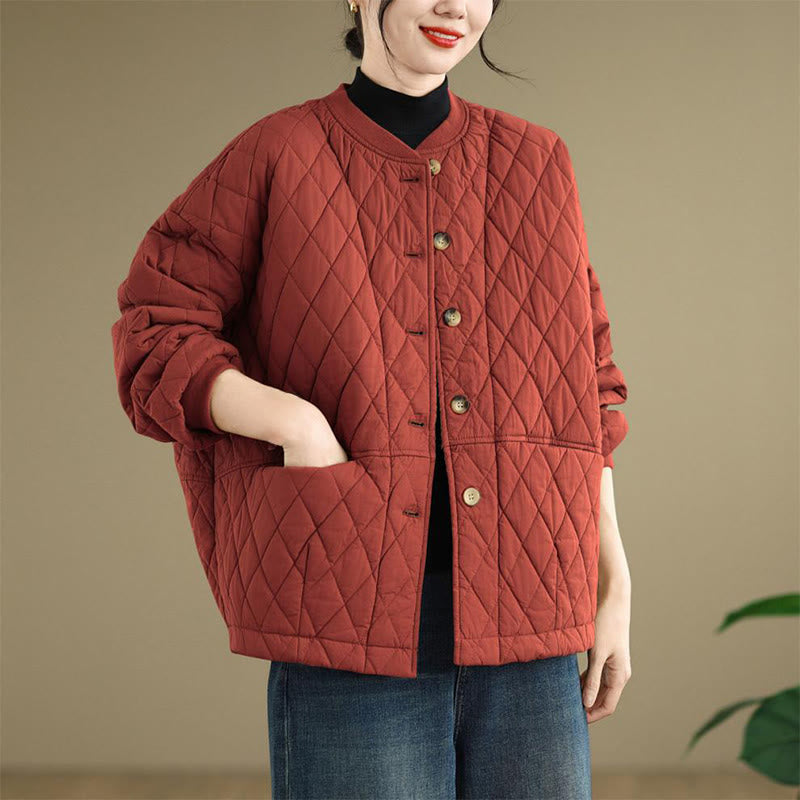 Structured Cotton-Blend Diamond Grid Warm Meditation Jacket