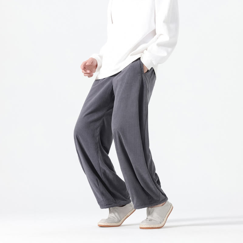 Spring Pure Color Drawstring Design Corduroy Cotton Men's Harem Pants With Pockets
