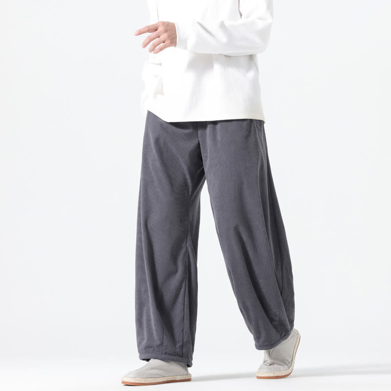 Spring Pure Color Drawstring Design Corduroy Cotton Men's Harem Pants With Pockets