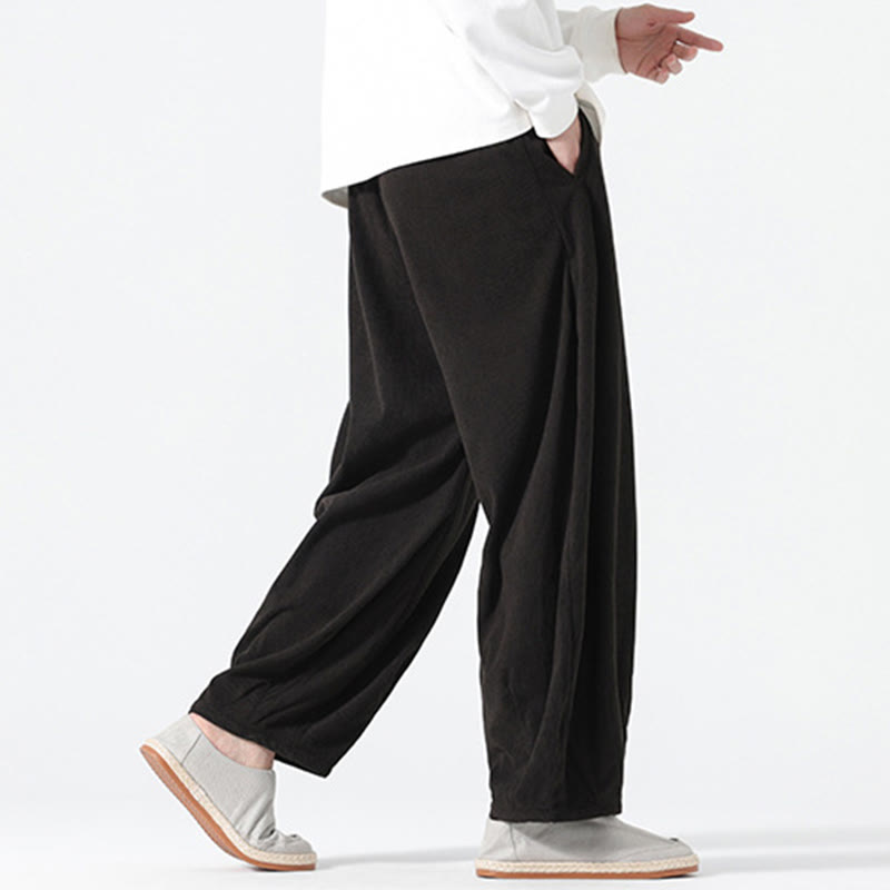 Spring Pure Color Drawstring Design Corduroy Cotton Men's Harem Pants With Pockets
