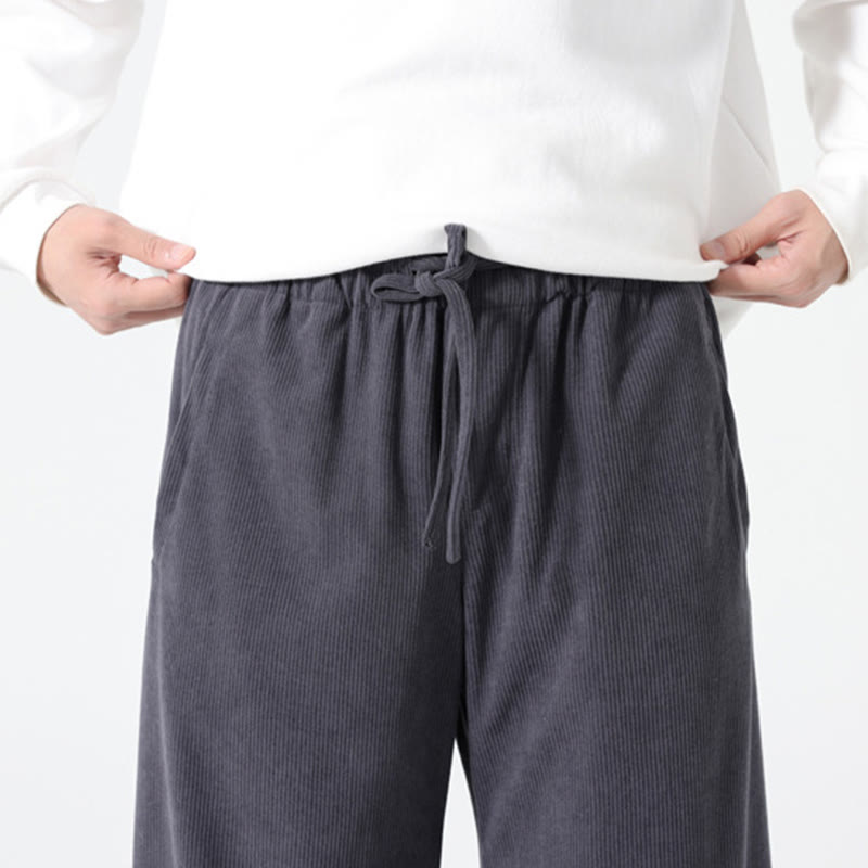 Spring Pure Color Drawstring Design Corduroy Cotton Men's Harem Pants With Pockets