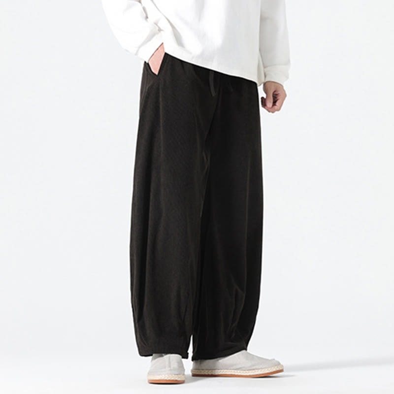 Spring Pure Color Drawstring Design Corduroy Cotton Men's Harem Pants With Pockets
