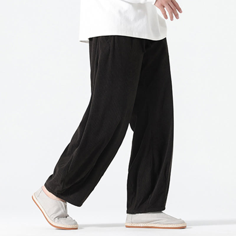 Spring Pure Color Drawstring Design Corduroy Cotton Men's Harem Pants With Pockets