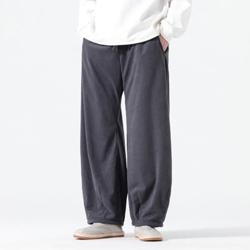 Spring Pure Color Drawstring Design Corduroy Cotton Men's Harem Pants With Pockets