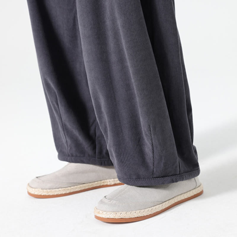 Spring Pure Color Drawstring Design Corduroy Cotton Men's Harem Pants With Pockets