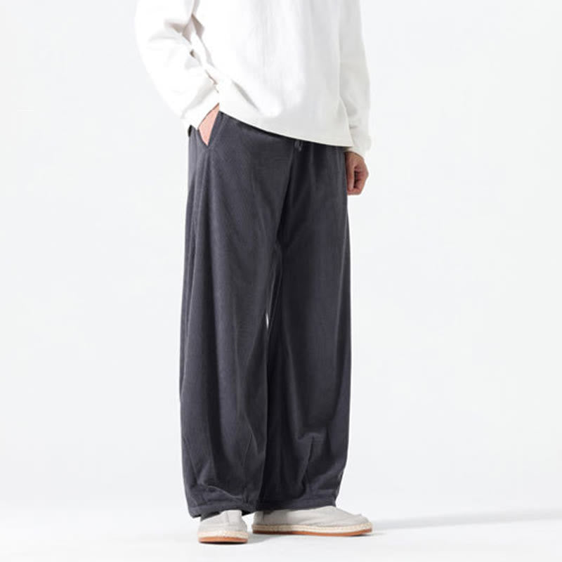 Spring Pure Color Drawstring Design Corduroy Cotton Men's Harem Pants With Pockets