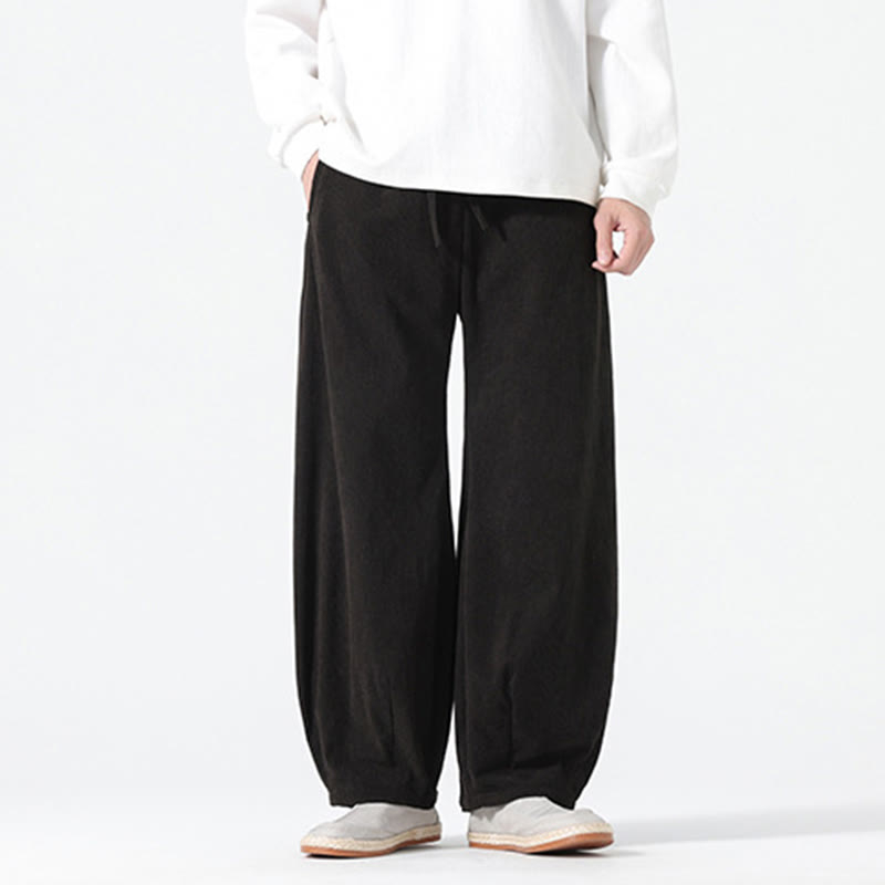 Spring Pure Color Drawstring Design Corduroy Cotton Men's Harem Pants With Pockets