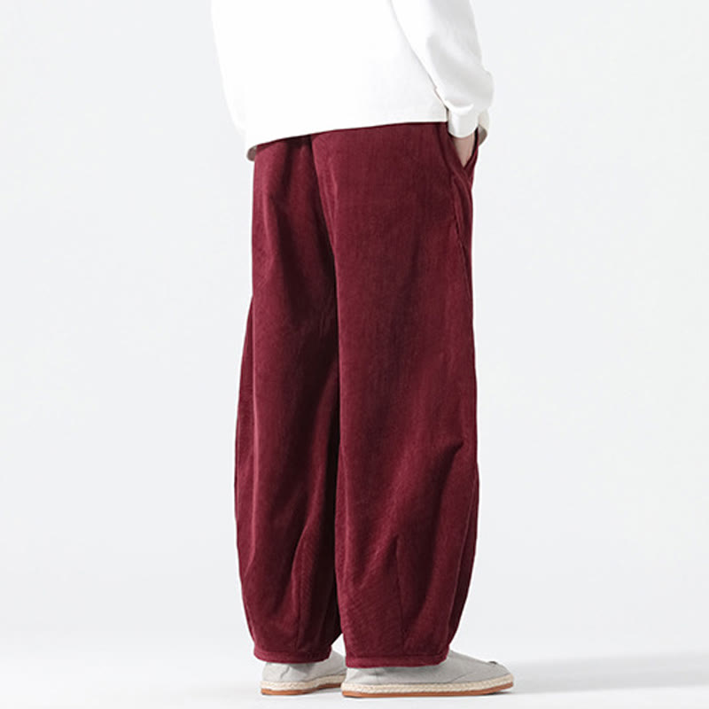 Spring Pure Color Drawstring Design Corduroy Cotton Men's Harem Pants With Pockets