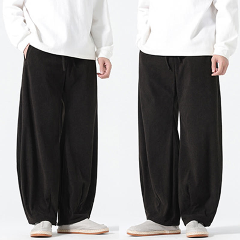 Spring Pure Color Drawstring Design Corduroy Cotton Men's Harem Pants With Pockets