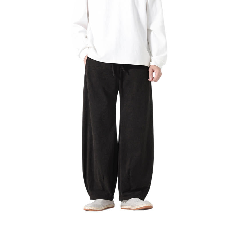 Spring Pure Color Drawstring Design Corduroy Cotton Men's Harem Pants With Pockets