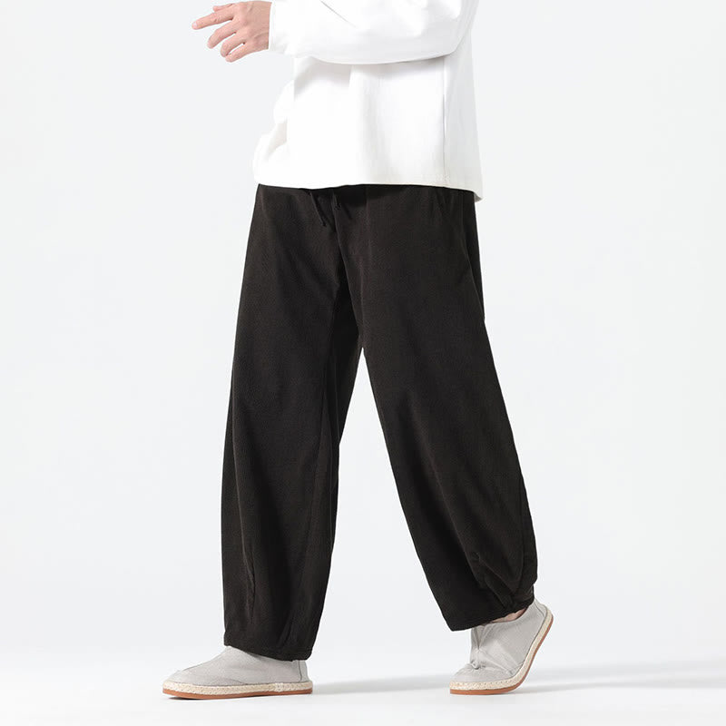 Spring Pure Color Drawstring Design Corduroy Cotton Men's Harem Pants With Pockets