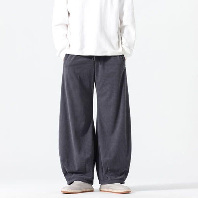 Spring Pure Color Drawstring Design Corduroy Cotton Men's Harem Pants With Pockets