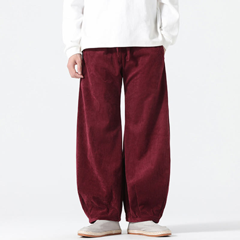 Spring Pure Color Drawstring Design Corduroy Cotton Men's Harem Pants With Pockets